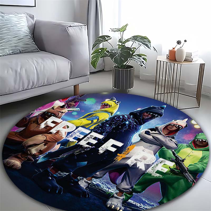 Free Fire Game Character Group Print Round Area Rug Non‑Slip Circular Floor Mat Video Game Fan Home Decor for Living Bedroom Gaming Room