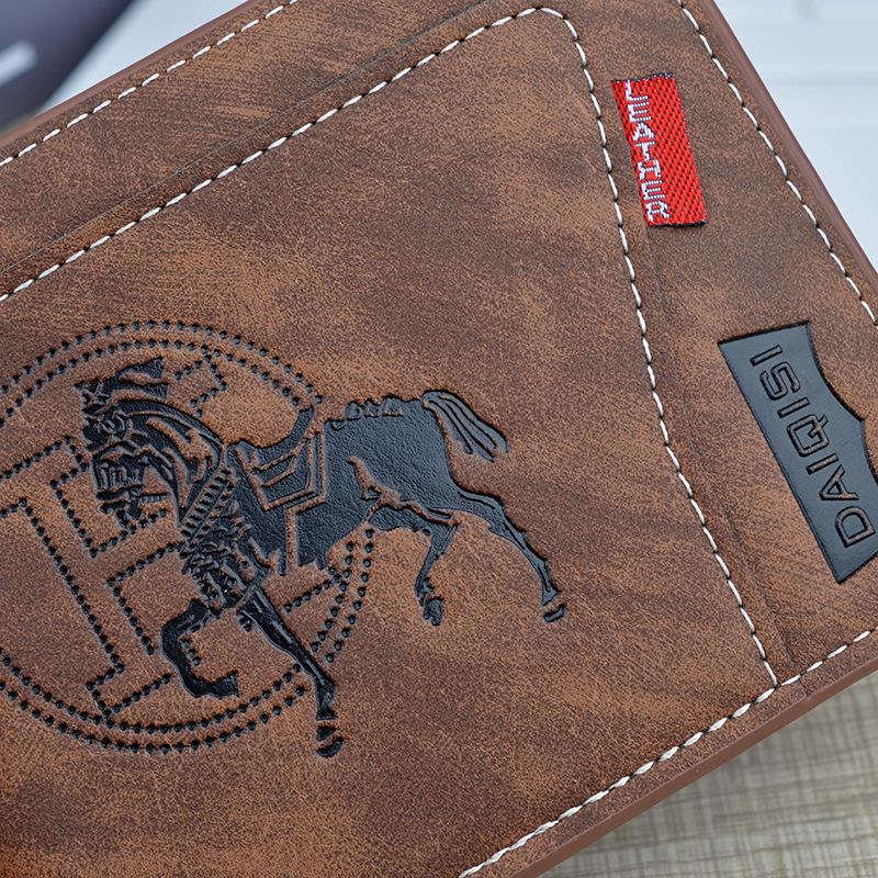 Men's Vintage Short Zipper Leather Wallet: High-End Spliced Embossed Multi-Functional Card Holder.