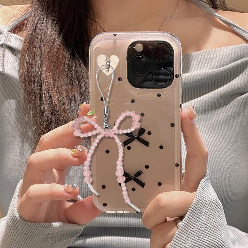 Fashionable Bowknot Phone Lanyard Keychain Handmade Crystal Beads Keyring Butterfly Bow Phone Charm Antilost Strap