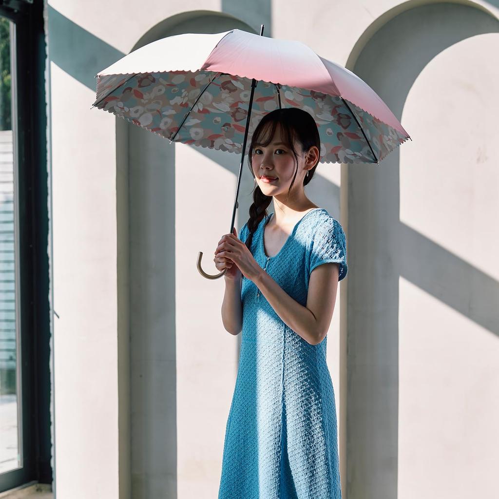 Estaa Sun and Rain Long Gradient Floral Heat Sun UV Peach (Esta) Women's Parasol, Umbrella, Umbrella, Pattern, Shielding, Protection, Cut, 50cm,