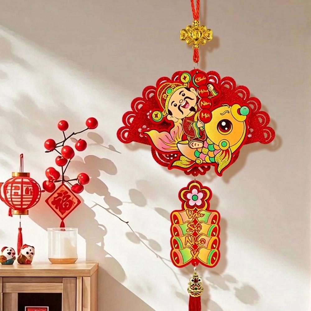 Traditional 2027 New Year Fu Ornament Fortune Bag God of Wealth Tassel Charm  Office Decoration