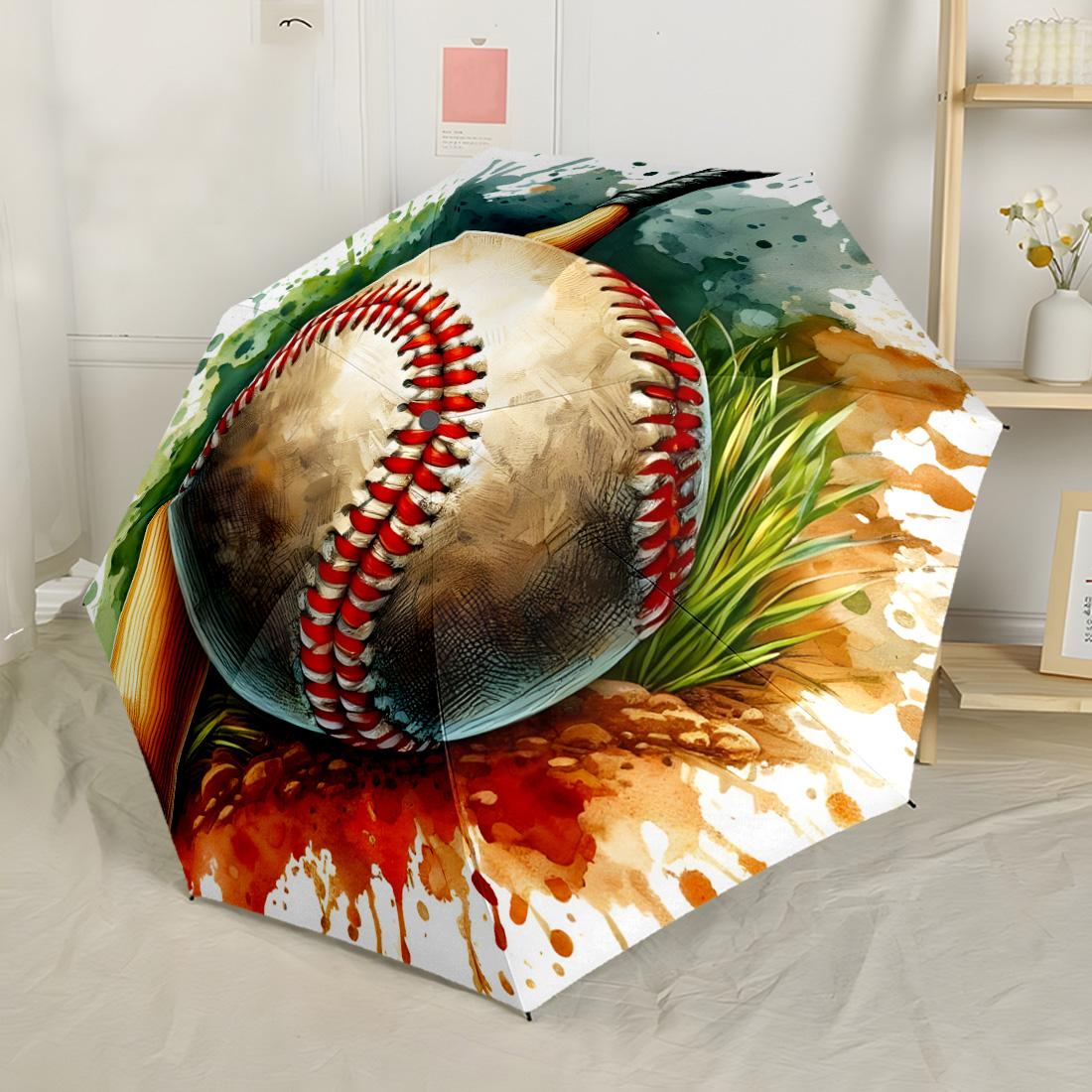 

Baseball Equipment Pattern Automatic Umbrella Sturdy 8-Rib Shaft Sturdy Construction All-Season Use Fashion Lovers Spiritual Gift