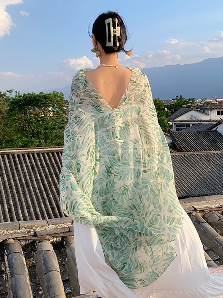 New Chinese Style Elegant Beach Women Silk Scarf Vacation Wrap Shawl Print Lady Sunscreen Bandana Long Hijab Scarve Pareo Mujer