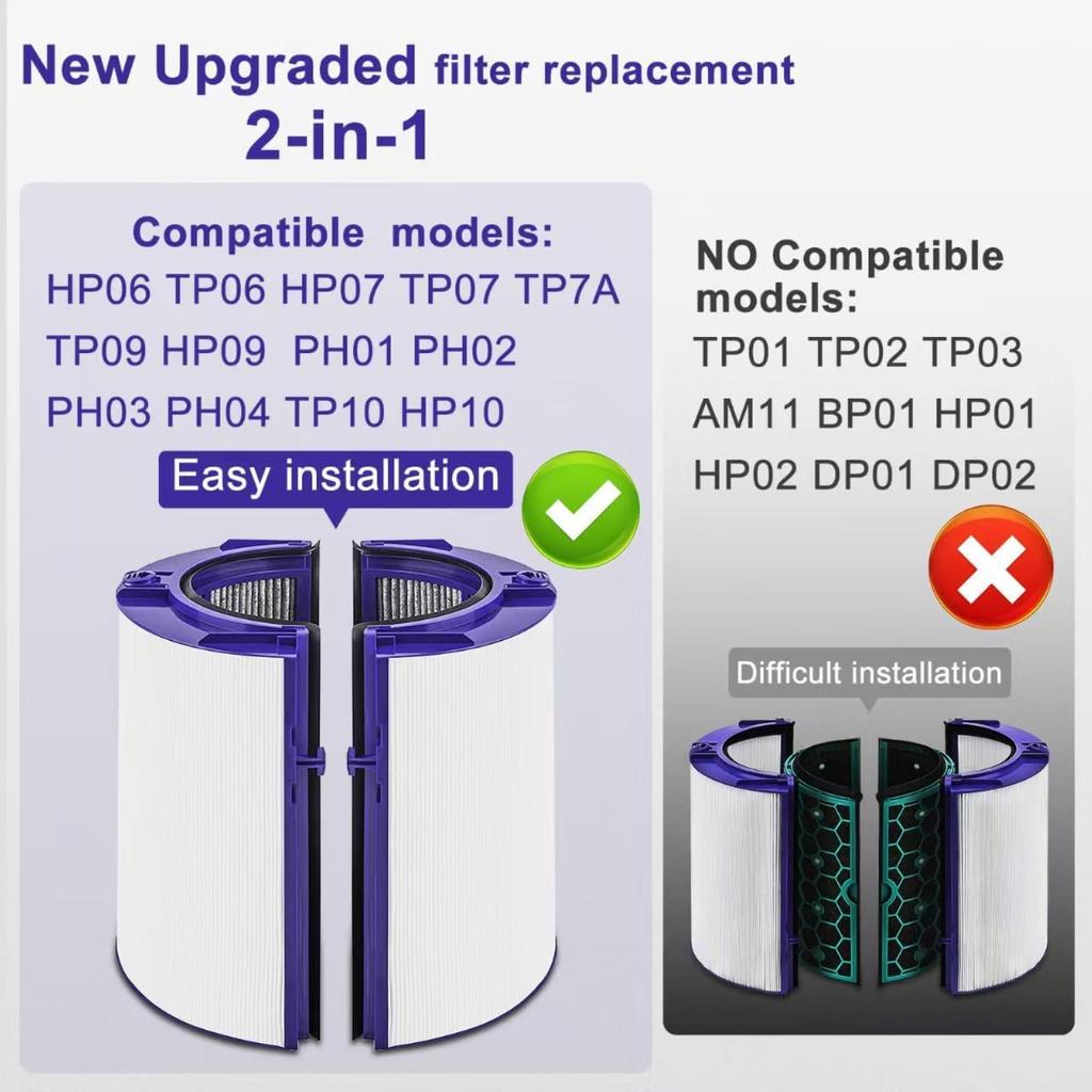 2'li Paket Yükseltilmiş HP1 Filtre Yedek Parçası Dyson HP1 HP07 PH01 HP10 TP07 TP10 TP09 HP09 HP06 TP06 PH02 PH03 PH04-360° Kombi Cam Saf Serin Sıcak İçin