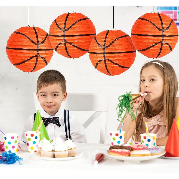 Leinuosen Basketball Paper Lanterns 8 Inch Basketball Party Decorations Hanging Paper Lanterns Basketball Sport Decor for Boys and Girls Basketball