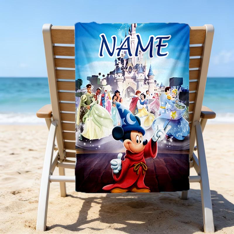 1pc Mickey12 Beach Towel with Custom Name, Beach/Swimming/Bath/Picnic/Camping Towel, Suitable for Seaside Beaches