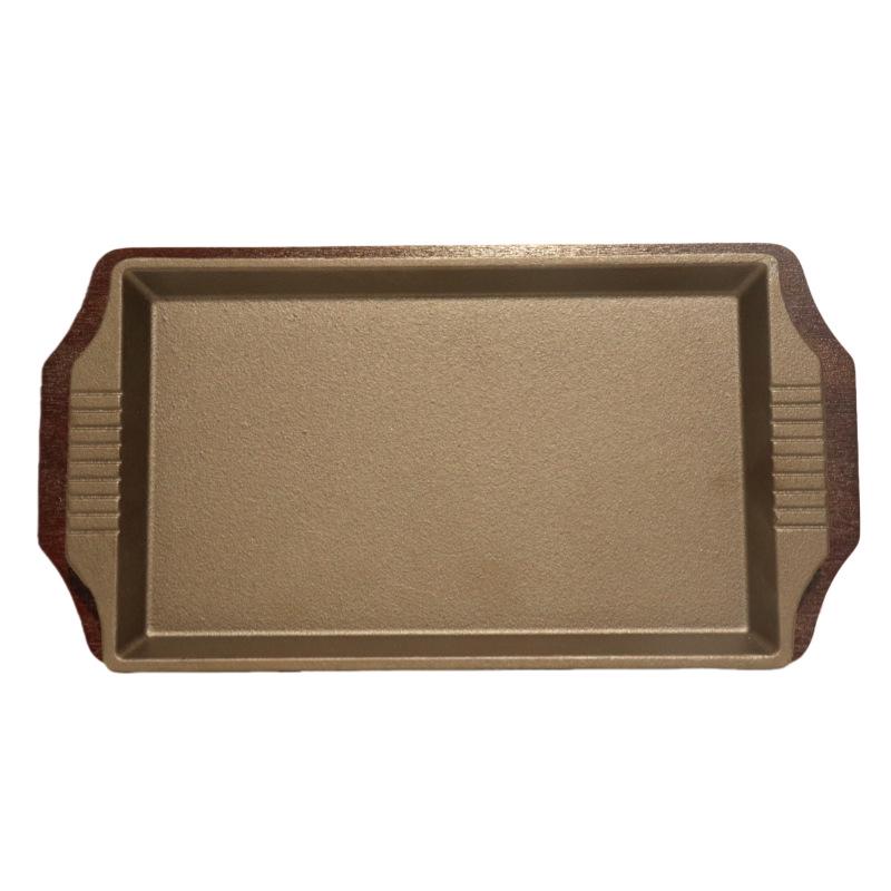 Exquisite Cast Iron Baking Pan with Wooden Board - Thickened Steak and Teppanyaki Plate for Western Dining.