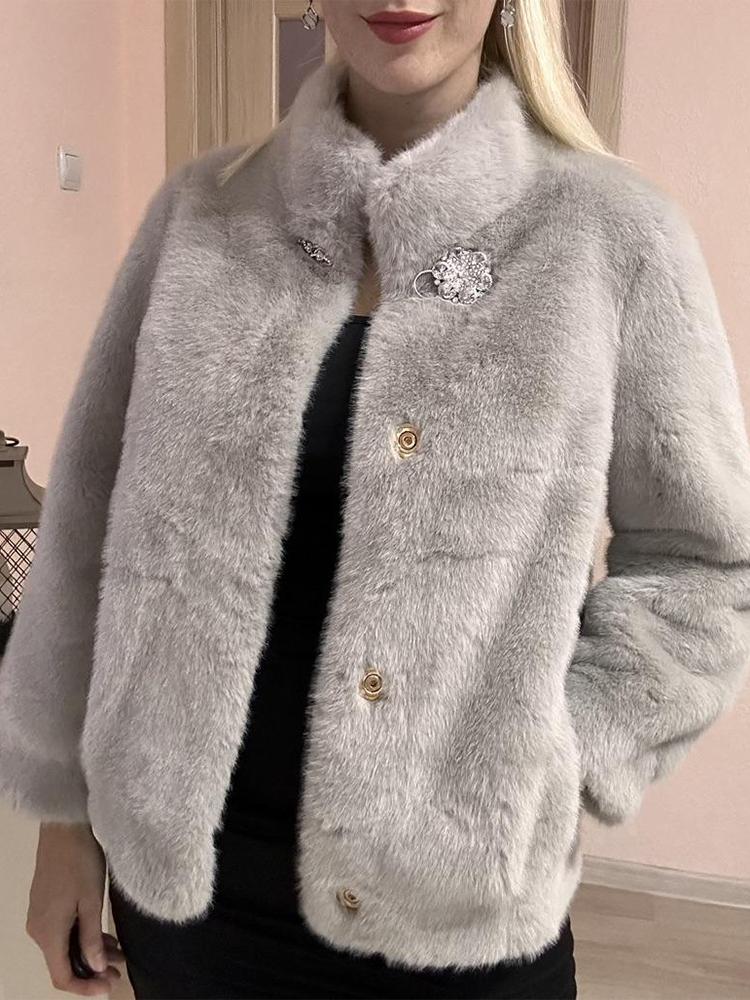 Damenjacke aus künstlichem Nerzfell, Kurze Herbst- und Winterfelljacke, Umweltfreundliches Fell, Winddicht und kältebeständig