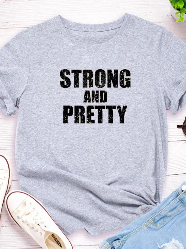 

Strong and Pretty Letter Print Women T Shirt Short Sleeve O Neck Loose Women Tshirt Ladies Tee Shirt Tops Camisetas Mujer XXXL светло-серый
