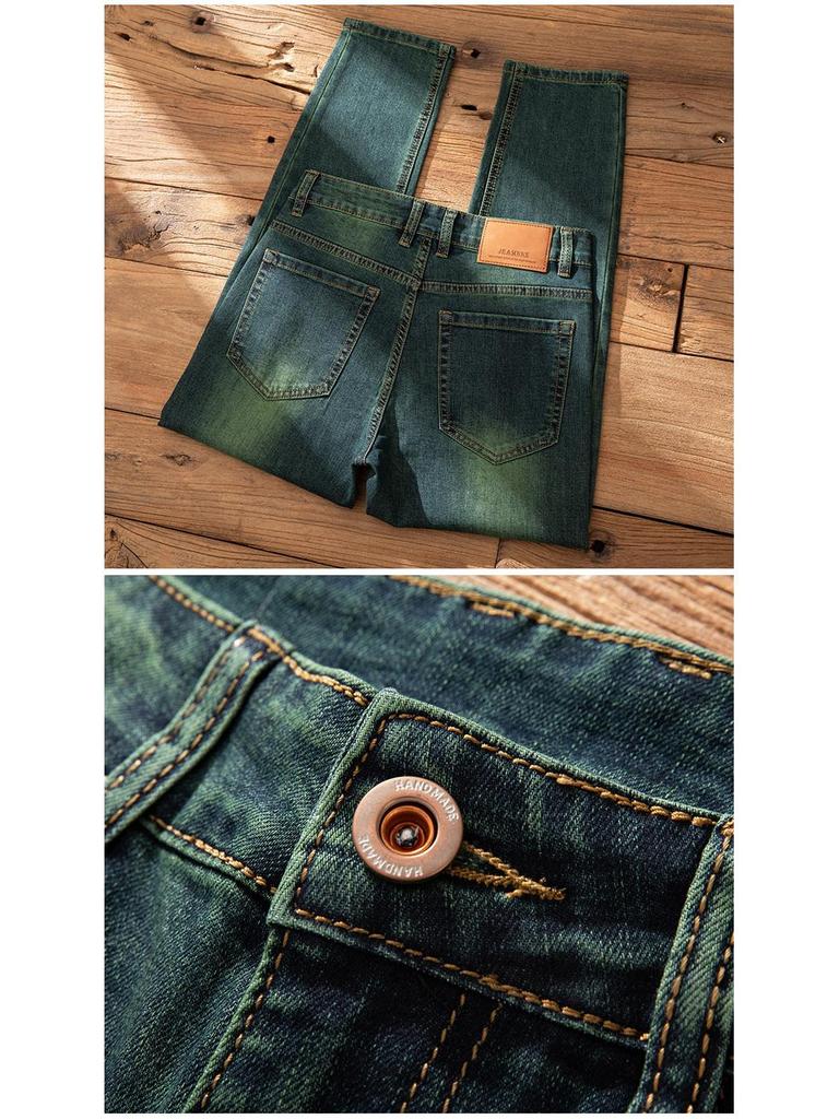 Hongkong Grüne Slim Fit Herrenjeans - Herbst/Winter Elastische Lässige Neun-Punkt-Hose
