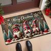 Christmas Gnome Print Flannel Doormat, Thick Absorbent Non-Slip Rug, Festive Home Decor for Entryway Living Room Bedroom