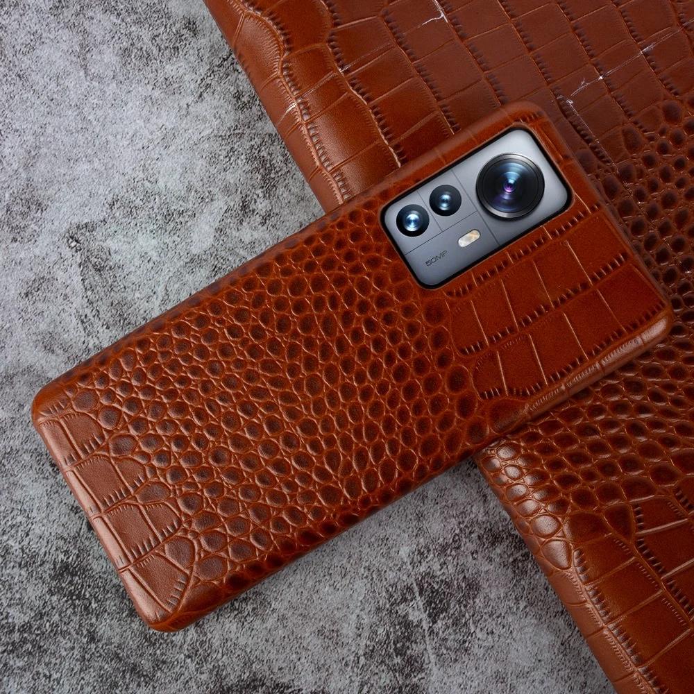 Crocodile Pattern Genuine Leather Case for Xiaomi 14 Ultra 13 Pro 12S 12T Mi 11 Lite Redmi Note 12 Pro Plus K50 K40 Hard Cover