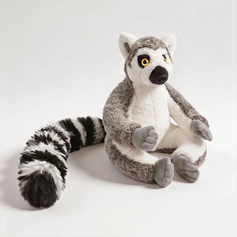 Schattig Madagaskar Lemur Pluche Speelgoed Levensgetrouw Ringstaart & Gekroonde Lemur Knuffeldier Zacht Realistisch Aap Pluche Jongen Cadeau 25-27cm gray