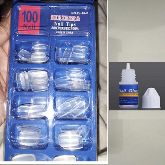 @ Transparent Nail With Glue 100 Pieces