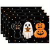4-Piece Pumpkin Cat Linen Halloween Placemat, Heat-Resistant & Non-Slip Placemat, Home Holiday Party Dining Table Mat