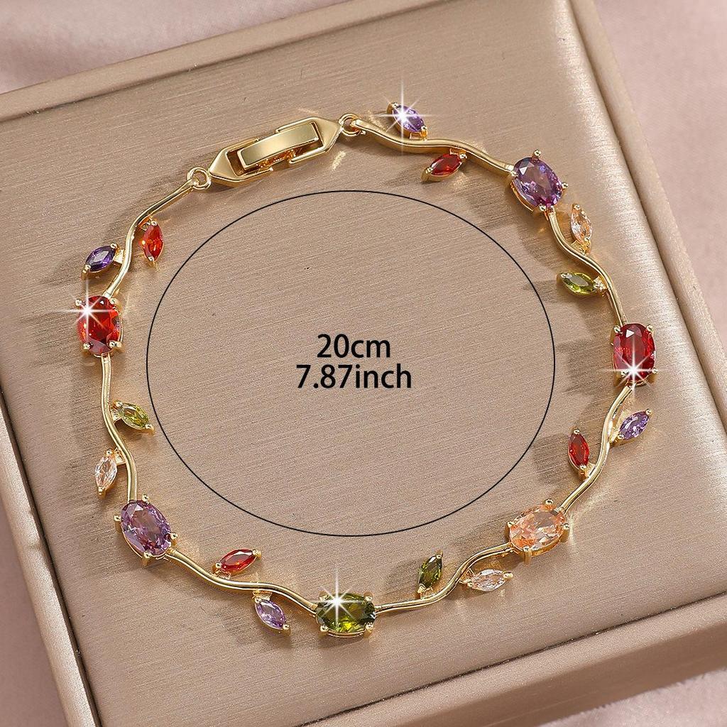 Bracelet Feuille Plaqué Or avec Incrustations de Zircon Hachuré et de Diamant