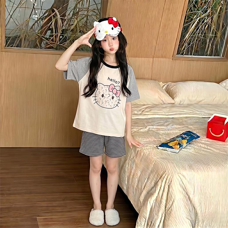Kids Summer Cartoon Pajama Set - Short Sleeve & Shorts for Girls