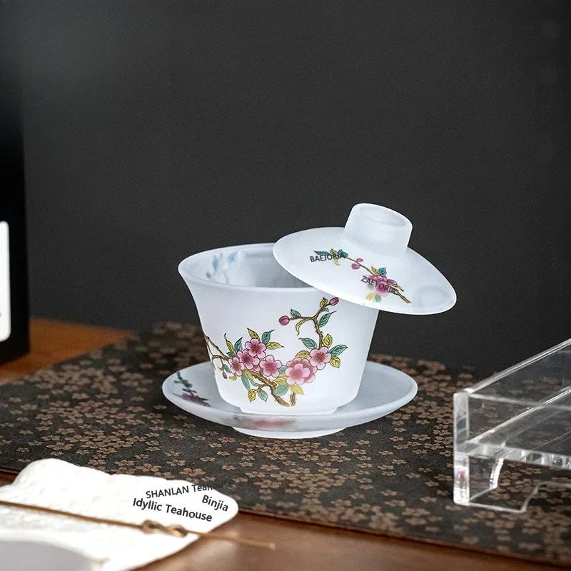 Jade Peach And Plum Glass Teacomplete Ancient Ceremony Set Household Teapot And Tea Cup Set Chinese Collection