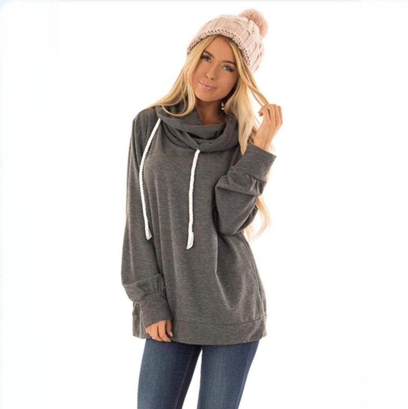 SCIONE Damen Herbst Neue Casual Mit Kapuze Einfarbig Warme Lose Pullover Pull Seil Mit Kapuze Pullover Tops