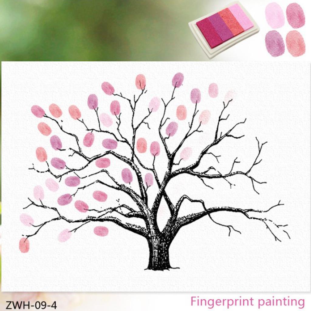 Guest Sign- with Inkpad, Fingerprints Tree Painting for Wedding Birthday Party