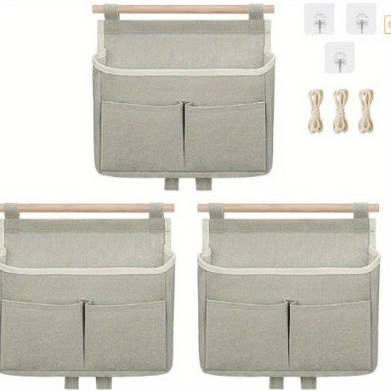 

3Pcs Wall Hanging Storage Caddy Bags, Wall Hanging Organizer Bag With Hooks, Linen Cotton Fabric Hanging Wall Door Organizer Set 1-5 Cells