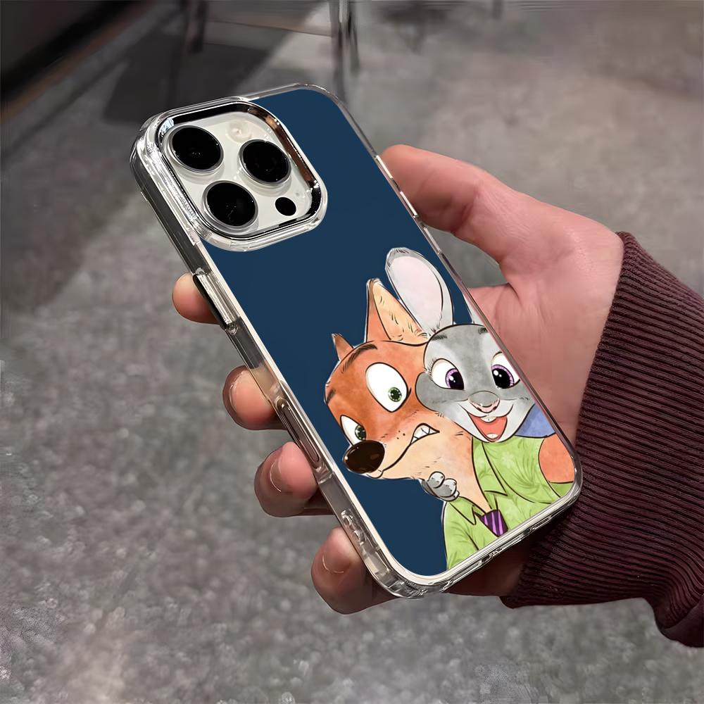 

Anime Z-Zootopia Phone Case For IPhone 17 Air 16 E 15 14 13 12 11 Plus Pro Max Electroplated Transparent Soft Shell iPhone 12