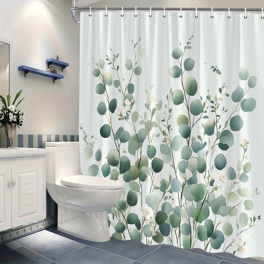 1 Elegant Eucalyptus and Rose Shower Curtain - Soft Green Leaves and White Flowers, Polyester Fabric with Hooks Machine Washable