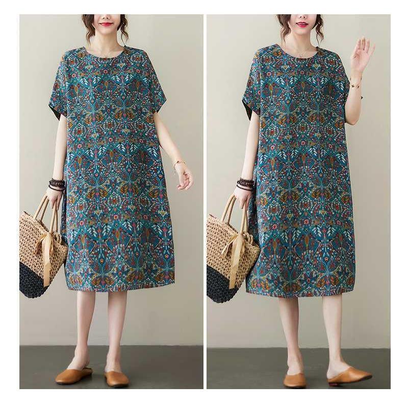 Vintage Flower Literary Knee-length Mid-length Dress Temperament Female