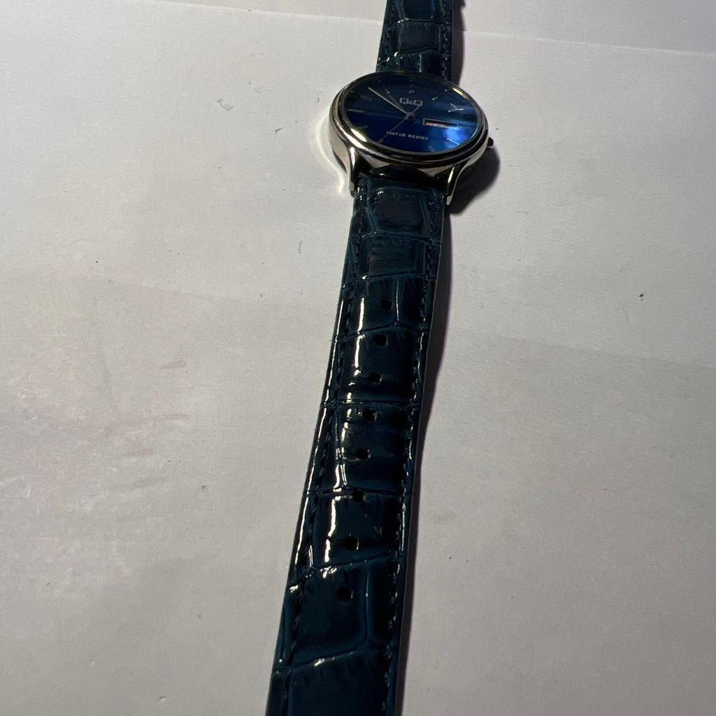 Used Q&Q Citizen Watch Quartz Day Date Blue Dial Leather Band