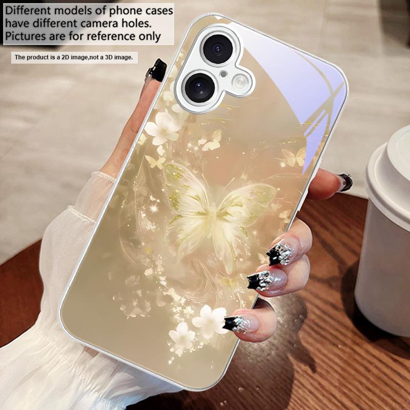 Fluture visător cu dungi Pentru iPhone 17 Air 16 E 15 14 13 Plus 12 mini 11 17 Pro Max XR Xs Max 16E 7 8 Carcasă de telefon din sticlă securizată