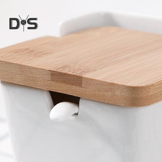 250 ml Flip Lok Krydderboks med skje Keramisk Krydder Salt Sukker Kryddergryte Kjøkken Gadget