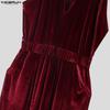INCERUN Men Lacing Neck Sleeveless Solid Velvet Party Long Rompers Jumpsuits