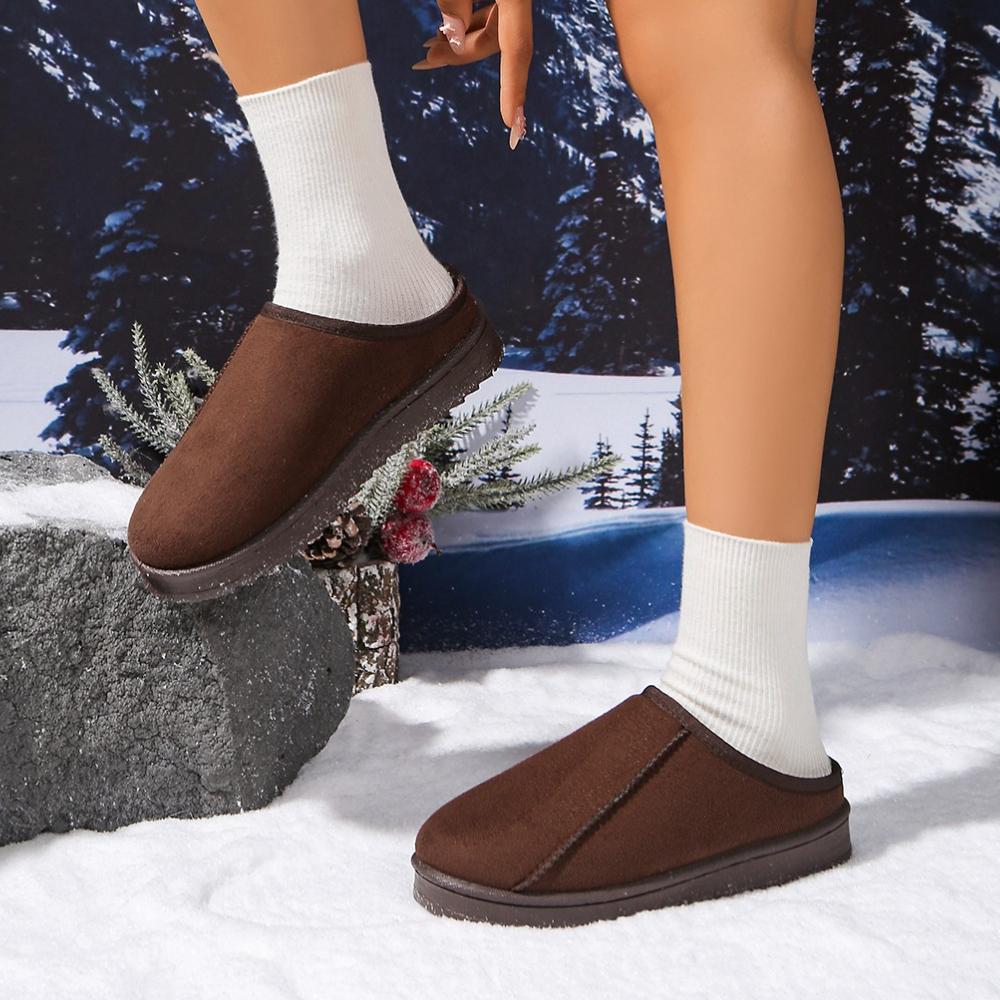 Fashion Comfortable round Toe Flat Bottom Cotton Boots Women's Slippers Winter Warm Fashionable Large Size Slip-On Booties