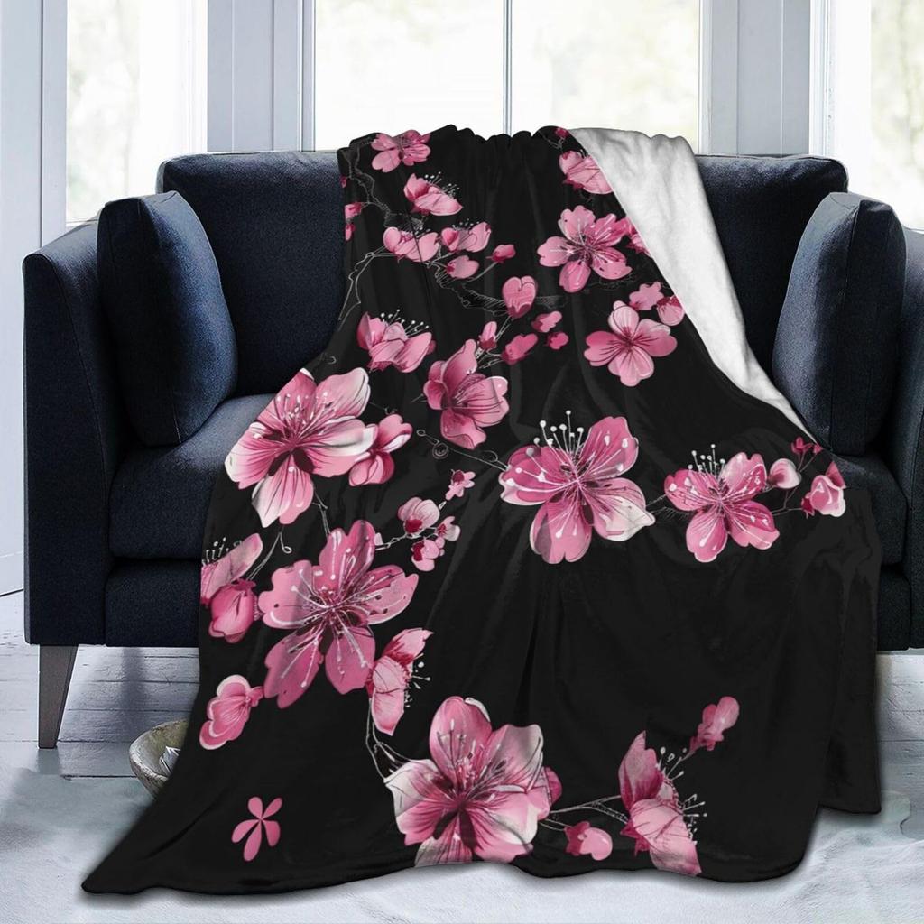 Girl'S Cherry Blossom Wool Blanket Women'S Floral Cherry Blossom Branch Suitable For Bed/Sofa Decoration Soft Plush Blanket