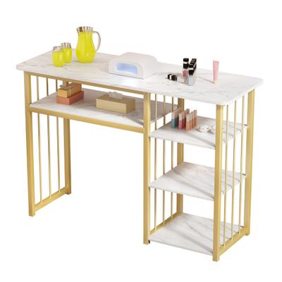Nail Table, Manicure Table Nail Station, Marbling Texture Manicure Desk with Multi Open Shelves, Nail Tech Desk for Beauty Salon
