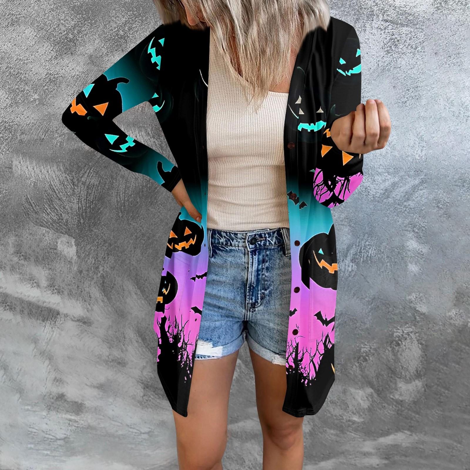 

Женский повседневный кардиган, топ с длинными рукавами и карманами с принтом на Хэллоуин L