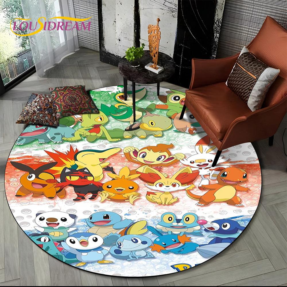 26 Style Cartoon Pokemon Cute Pikachu Round Area Rug,Carpet for Living Room Bedroom Sofa Playroom Decor,kids Non-slip Floor Mat
