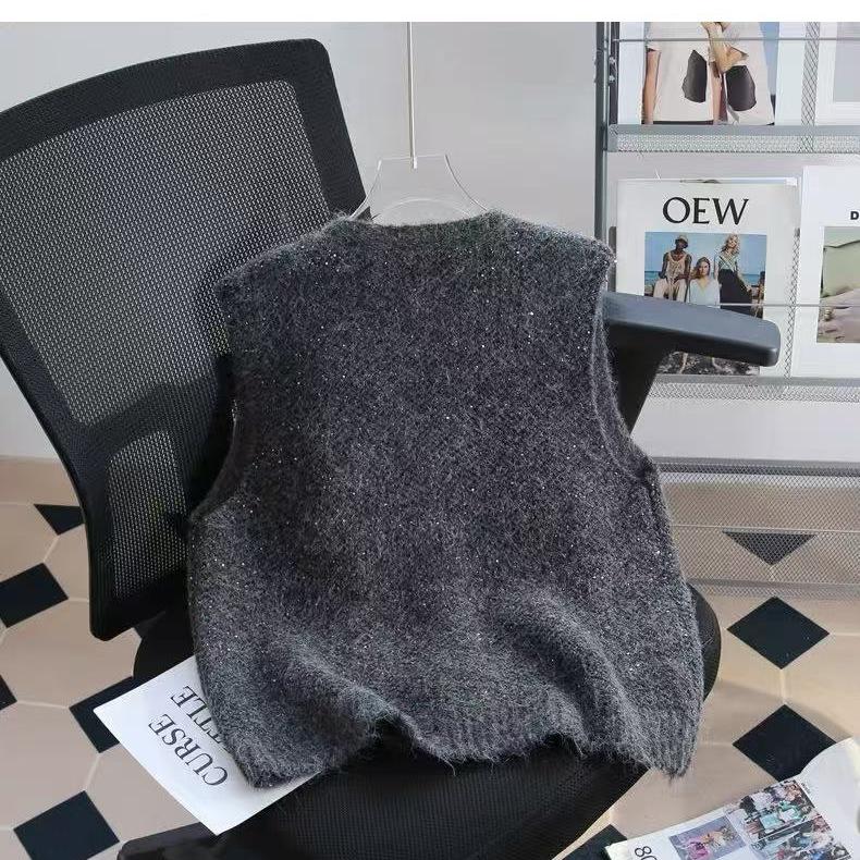 sequined cardigan knitted vest for women's early spring new lazy high-end sense stacked vest vest for women