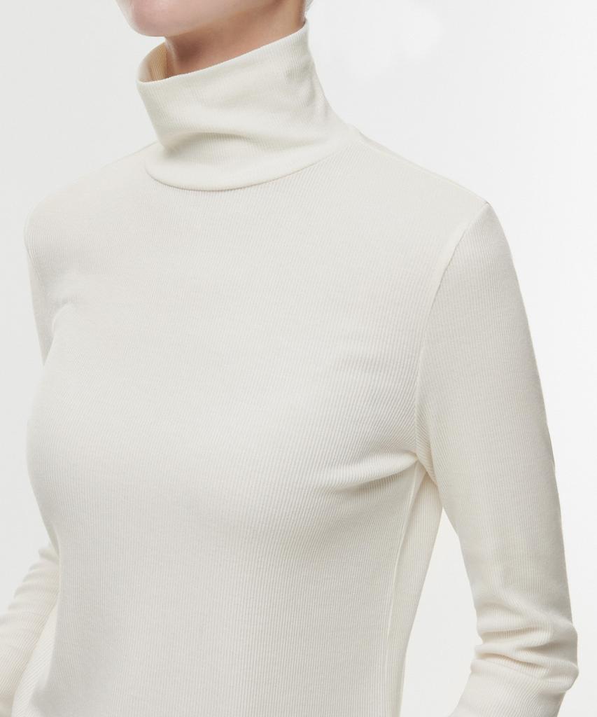 MUSINSA STANDARD WOMAN [Heat Standard] Women'S Ribbed Slim Turtleneck T-Shirt [Cream]