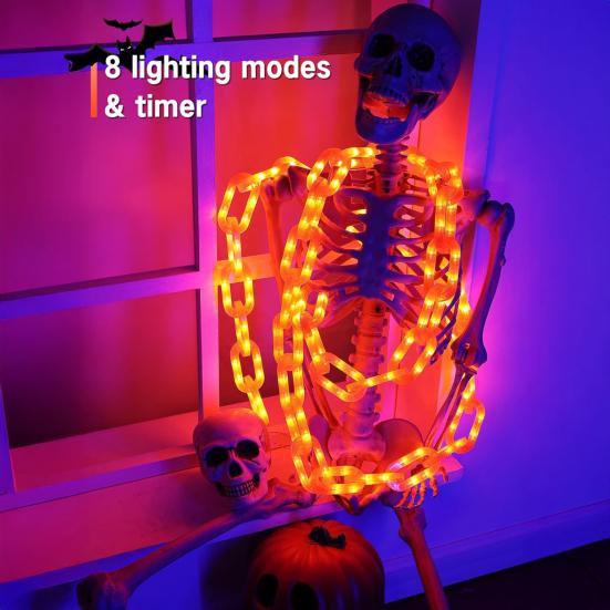 Batteridrevne LED-lys med plastkjede for Halloween-rekvisitter, kjedelys for Halloween-fest, cosplay-tilbehør