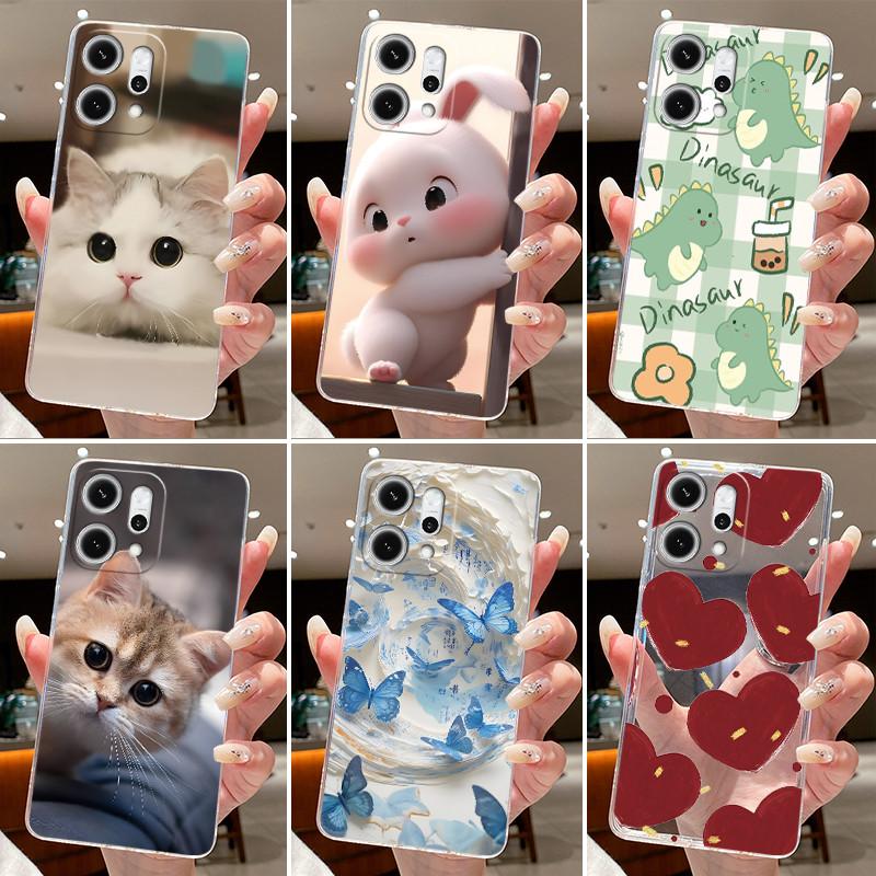 Casing For Oppo Reno14 / Reno 14F / Reno 14 Pro Clear Silicone Jelly Soft TPU Back Cover Cute Rabbit Cat Dinasaur Phone Case