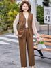 Mother's Plus Size Spring 2026 Two-Piece Set: Short Shirt with Spliced Long Sleeves for Middle-Aged and Elderly Women’s Elegant Style.