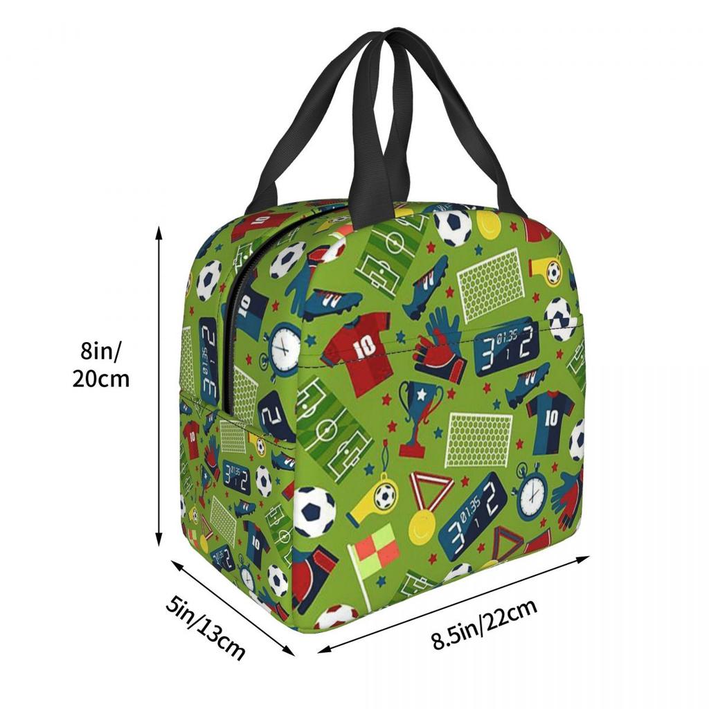 Fútbol Elemento Deportivo Patrón Deportivo Bolsa de Almuerzo Aislada para Mujeres Niños Portátil Cajas de Comida Lonchera Térmica Bolso Tote