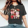 Strawberry Floral Shirt Cute Bow Graphic Tee Cottagecore Aesthetic Clothes Women's Graphic T Shirts Summer Fruit Crewneck Top
