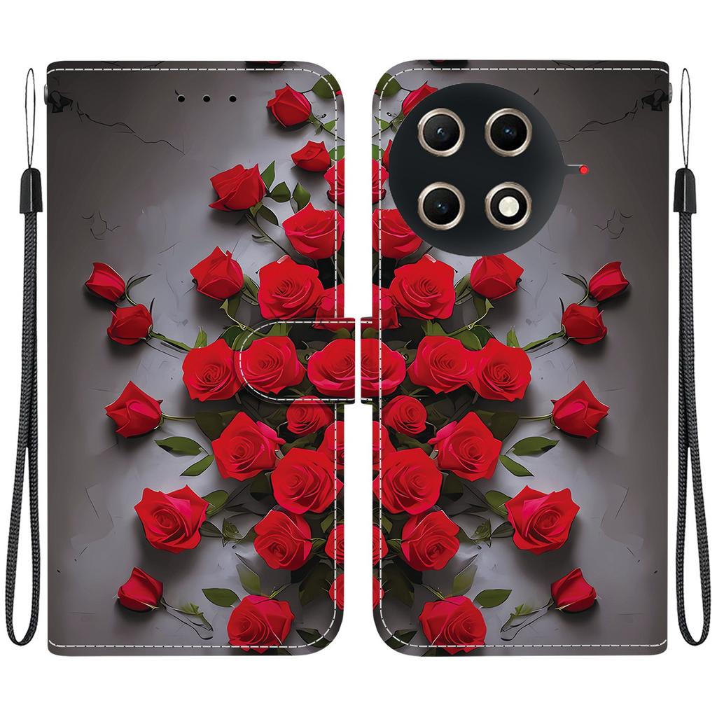 Handmade PU Leather Flip Case for Tecno Camon 30S / Camon 30S Pro Anti-Slip Shockproof Cover with Wrist Strap & Heart/Rose Cat Designs