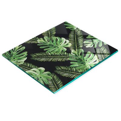 Glass Kitchen Serving Board with Tropical Pattern Graphics 60x52 Cm
