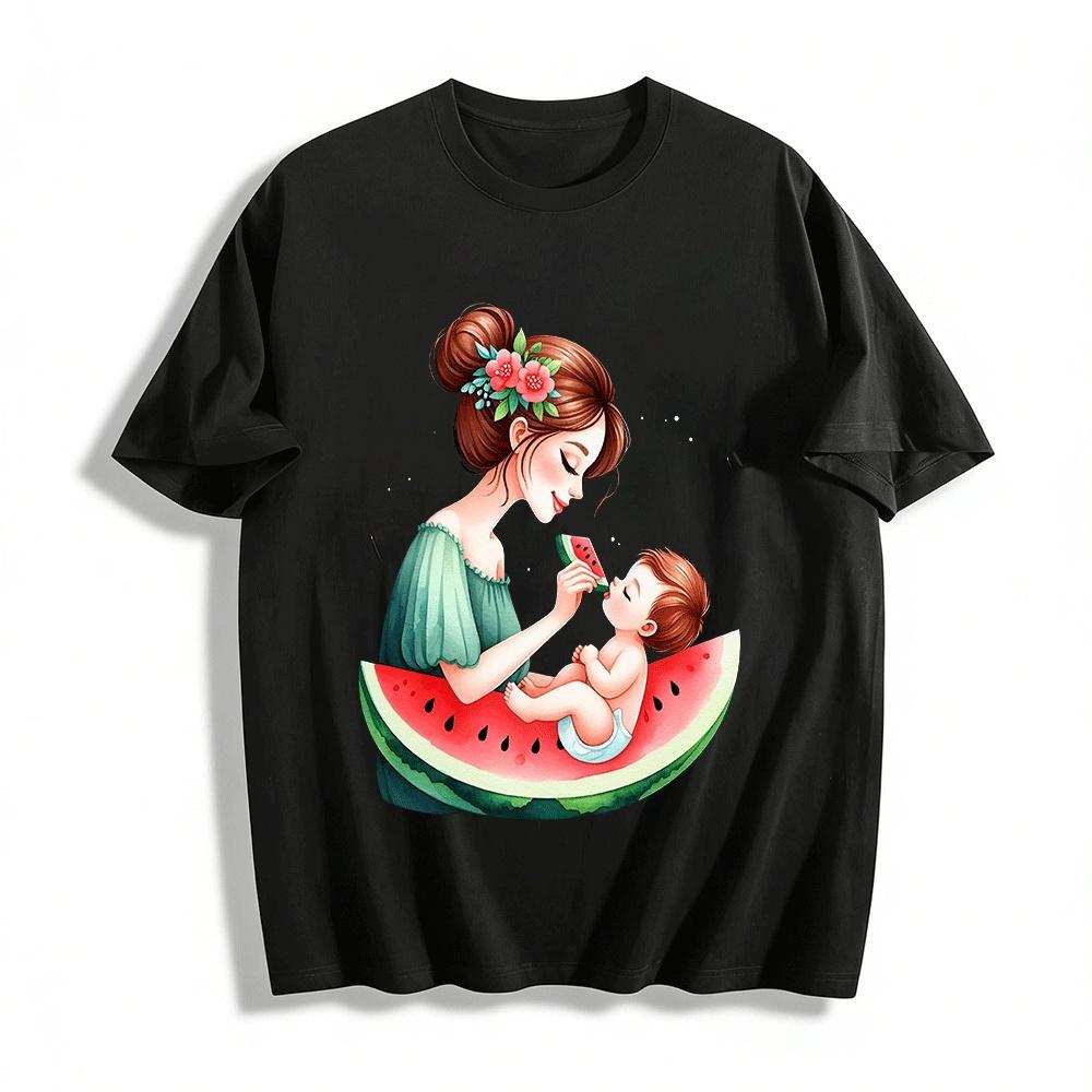 Summer Watermelon Themed Print Top Mommy And Baby Interactive Casual Tee Pure cotton T-shirt XXS