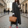 Womens Oversized Long Wool Blend Coat With Striped Notched Lapel Double-Breasted Button Streetwear Chic Style
