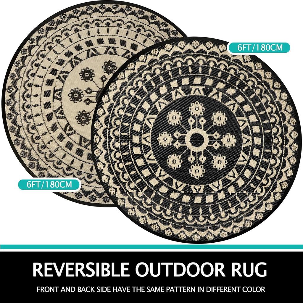 Rond Buitenkleed voor Terras Omkeerbaar Mat Waterdicht Plastic Rietkleed Boho Cirkel Binnen Buiten Gebiedskleed voor Camper Kamperen