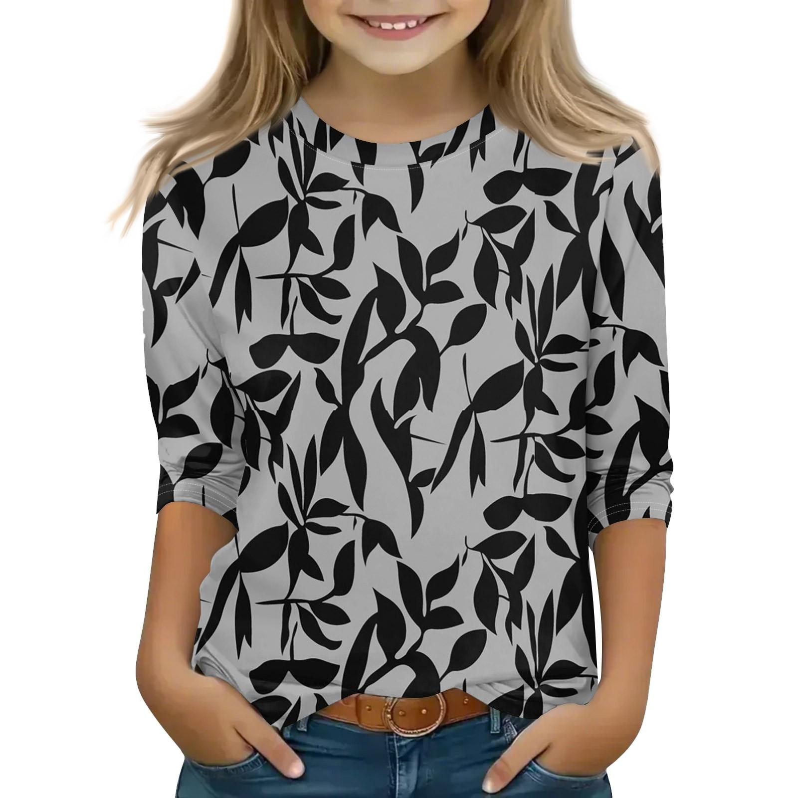 

Топы с принтом для девочек 5-16 лет с круглым вырезом и рукавами 3/4 Футболки Модные топы Наряды Футболки 160